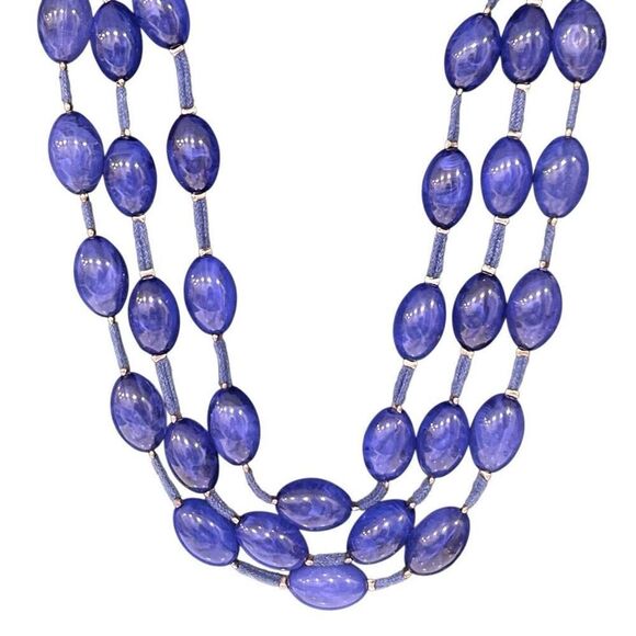 Vintage Triple Strand Beaded Layered Necklace Women's 24" Royal Blue Glass Beads - Picture 4 of 5